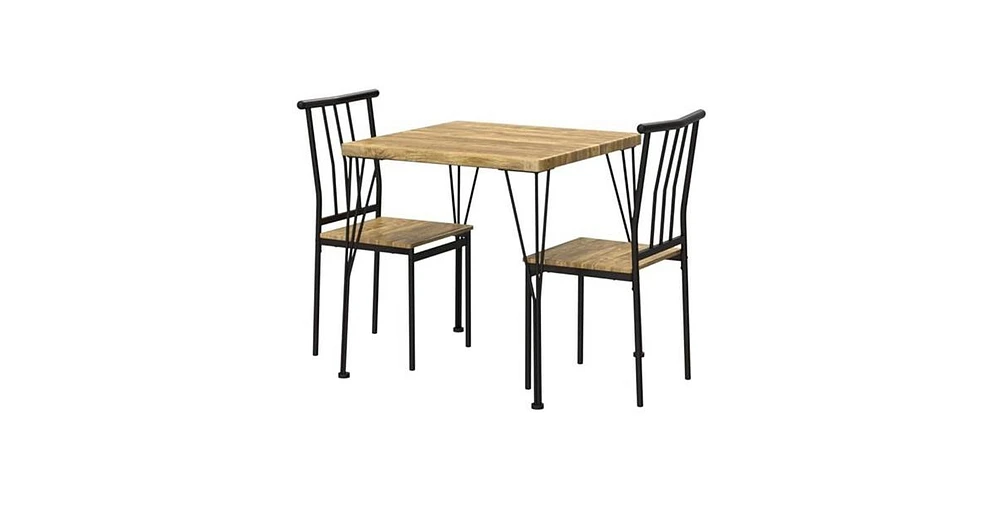 Slickblue Modern 3-Piece Dining Set with Wood Top Table and Two Chairs for Small Spaces