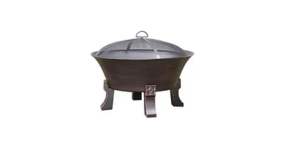 Slickblue 26-inch Outdoor Cast Iron Fire Pit with Mesh Cover and Poker