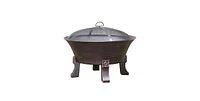 Slickblue 26-inch Outdoor Cast Iron Fire Pit with Mesh Cover and Poker