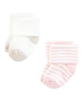 Touched by Nature Baby Girls Organic Cotton Socks, Soft Pink Dot Stripe, 0-6 Months