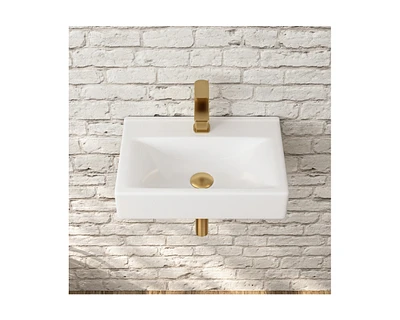 DeerValley 18'' x 12'' White Rectangular Ceramic Wall Mount Bathroom Sink with Faucet Hole