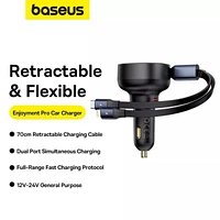 Baseus Enjoyment Pro Car Charger C + Retractable C & iP Cable 60W Cluster Black