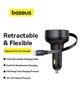 Baseus Enjoyment Pro Car Charger C + Retractable C & iP Cable 60W Cluster Black