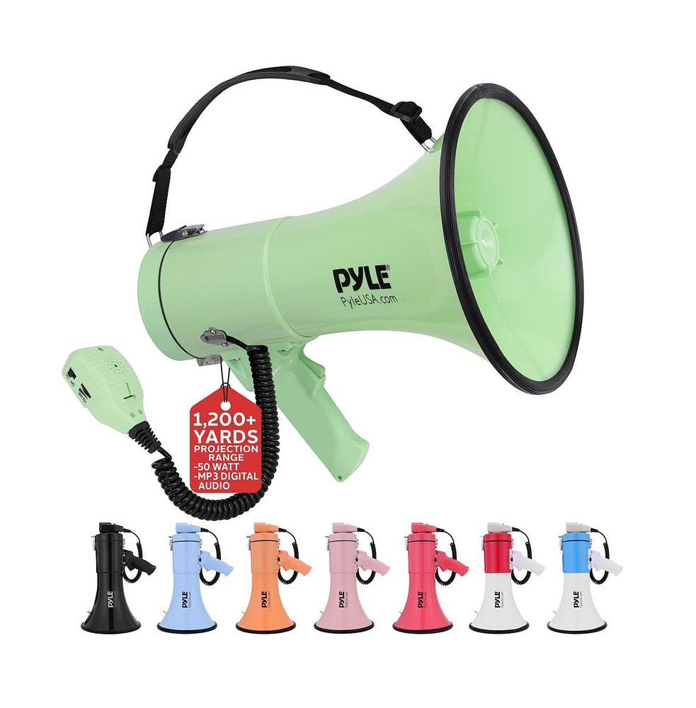 Pyle 50-Watt Portable Megaphone with Siren, MP3 Input, Automatic Siren, Shoulder Strap