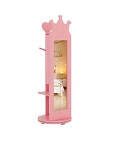 Gouun Free-Standing Full Length Mirror Kids Jewelry Armoire Cabinet