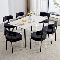 Dyhome Kitchen Chairs Mid-Century Modern Dining Chairs Set of 6, Kitchen Dining Room Chairs, Polyester Upholstered Wishbone Dining Chair