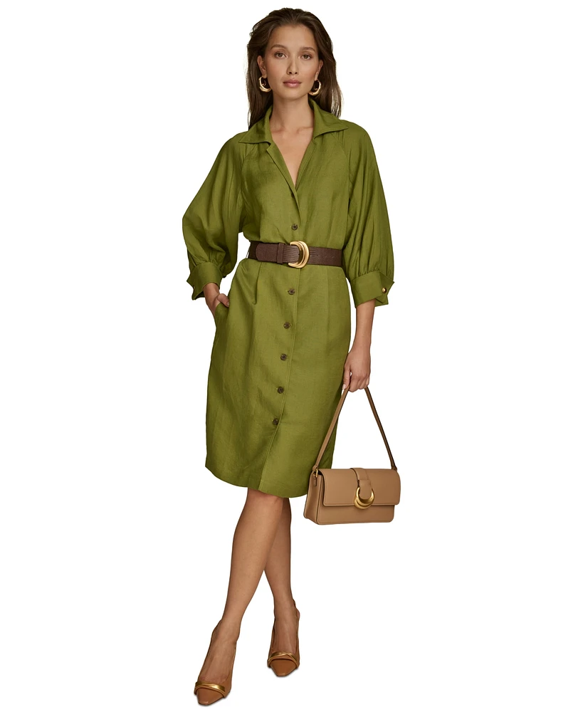 Donna Karan Women's Faux-Leather Belt Short-Sleeve Shirtdress