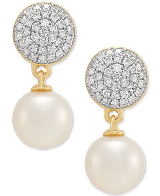 Honora Cultured Freshwater Pearl (6mm) & Diamond (1/4 ct. t.w.) Drop Earrings in 14k Gold