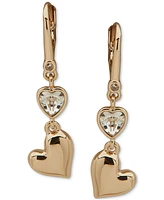 Dkny Gold-Tone Crystal & Puffy Heart Double Drop Earrings