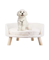 Bingopaw Luxury Pet Soft Warm Cat Dog Bed Wood Legs with Cushion Pad Nesting Bed Washable