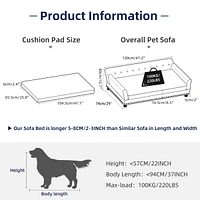 Bingopaw Dog Sofa Lounge Bed Dutch Velvet Upholstered Pet Couch Bed Removable Cushion