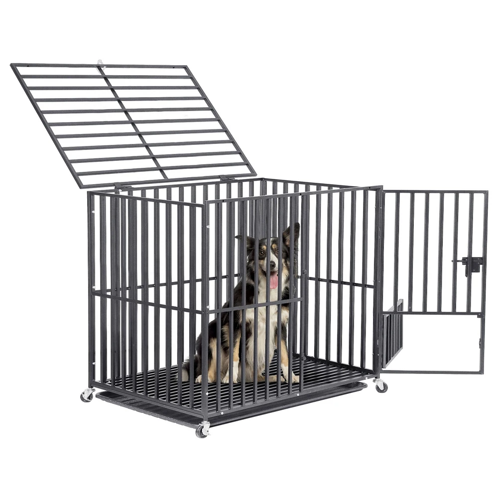 Bingopaw Heavy Duty Dog Cage Metal Pet Dog Crate 3 Doors Kennel Playpen