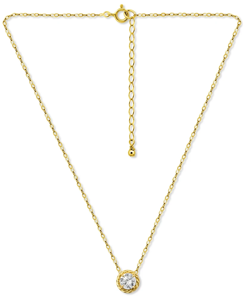 Giani Bernini (1 1/4 cttw) 6MM Round Cubic Zirconia with Polished Rope Style Border Necklace. 16" + 2" Extender. 18KT Gold over Sterling Silver. Creat