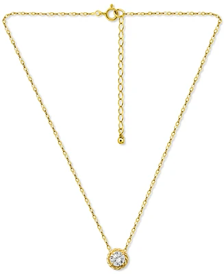 Giani Bernini (1 1/4 cttw) 6MM Round Cubic Zirconia with Polished Rope Style Border Necklace. 16" + 2" Extender. 18KT Gold over Sterling Silver. Creat