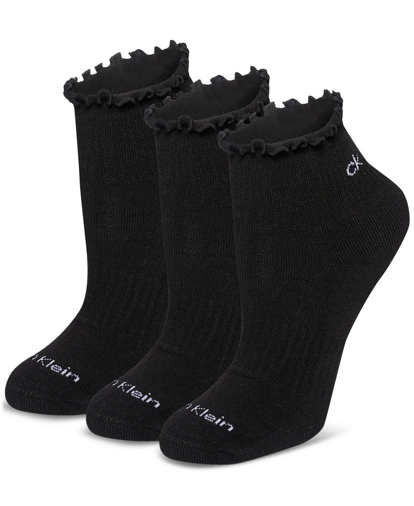 Calvin Klein Women's 3-Pk. Ruffled Quarter Performance Socks