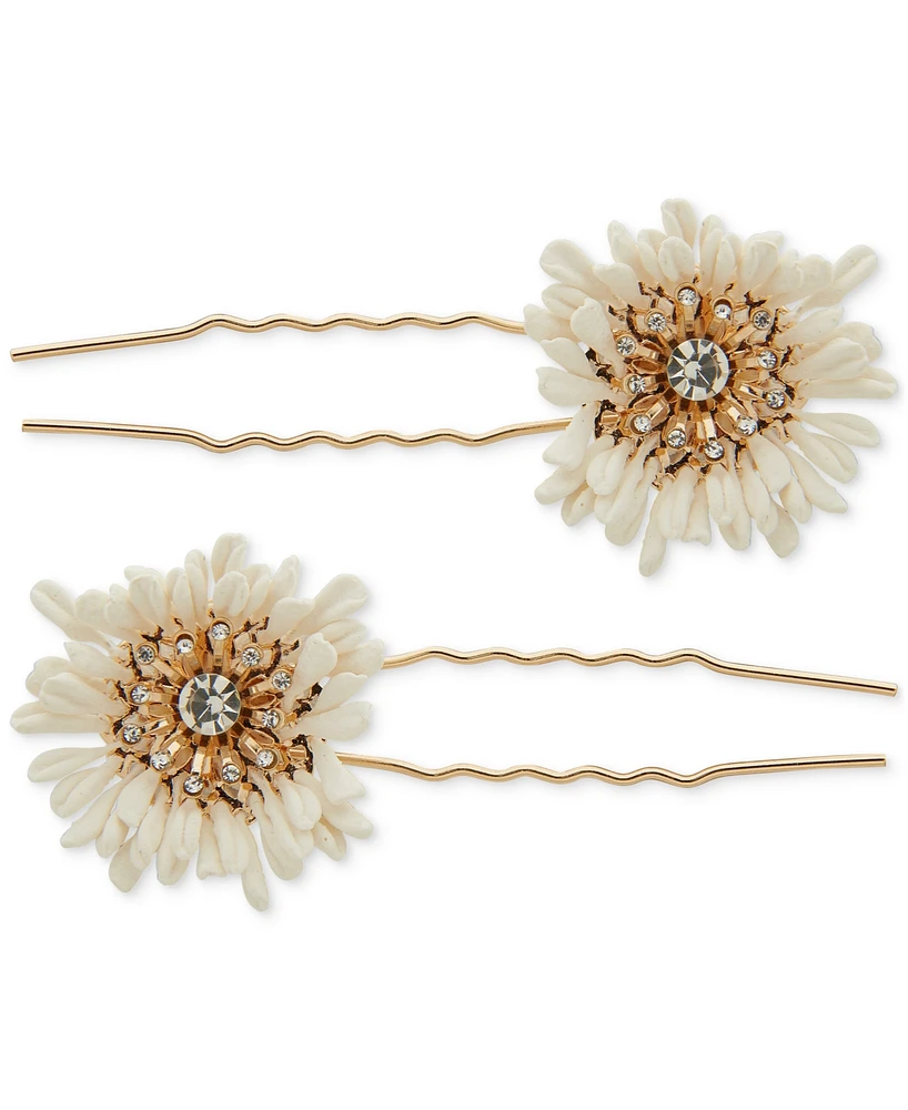 lonna & lilly 2-Pc. Gold-Tone Crystal & Gypsum Flower Bobby Pin Set