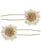 lonna & lilly 2-Pc. Gold-Tone Crystal & Gypsum Flower Bobby Pin Set