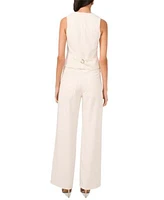 1.State Womens Princess Seam Button Front Vest High Rise Straight Leg Pants