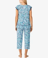 Ellen Tracy Women's Short Sleeve Crop Pajama Set