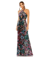 Mac Duggal Women's Sequin Embellished Cross Neck Gown