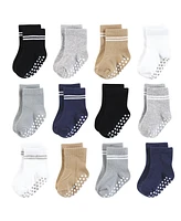 Hudson Baby Boys Cotton Rich Newborn and Terry Socks, Athletic Stripe Neutral, Months