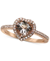 Morganite (1 ct. t.w.) & Diamond (1/6 ct. t.w.) Heart Halo Ring in 14k Rose Gold