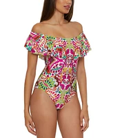 Trina Turk Women's Printed Ruffle One-Piece Swimsuit, Exclusively at Macy's