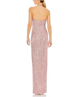 Mac Duggal Women's Sequined Halter Strap Low Side Knot Gown