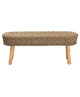 bali & pari Denver Modern Bohemian Natural Seagrass and Acacia Wood Accent Bench