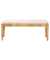 Baxton Studio Sofia Modern Bohemian Natural Brown Rattan and Mahogany Wood Bench