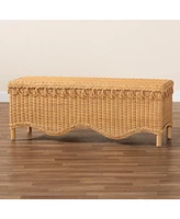 bali & pari Erla Bohemian Light Honey Rattan Accent Bench with Scallop border