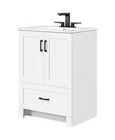 Slickblue Wood Finish Bathroom Vanity with Ceramic Sink for Elegant Bathroom Storage