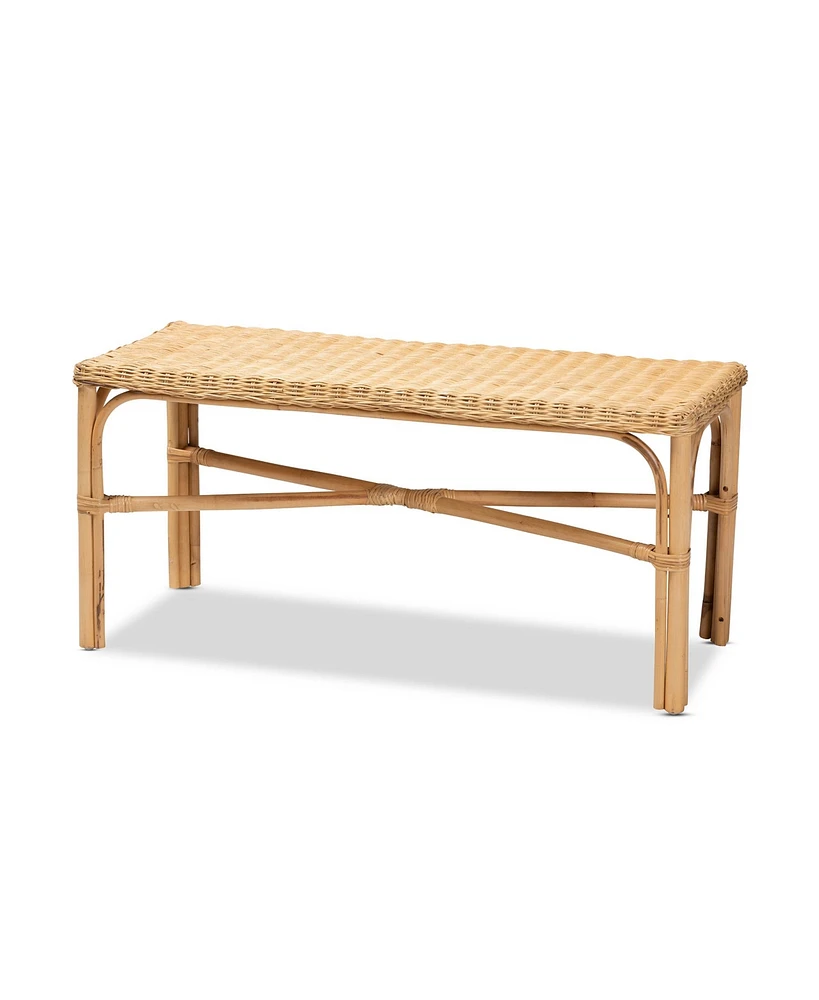 Bali & Pari Cacaban Modern Bohemian Natural Brown Rattan Accent Bench