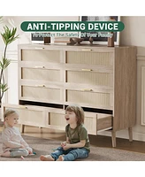 gaomon 8 Drawer Rattan Dresser, 47.2" x 15.7" x 37" Rattan Chest of Dressers, Mid Century Modern Dresser for Closet with Handles, Large Table Top, Dre