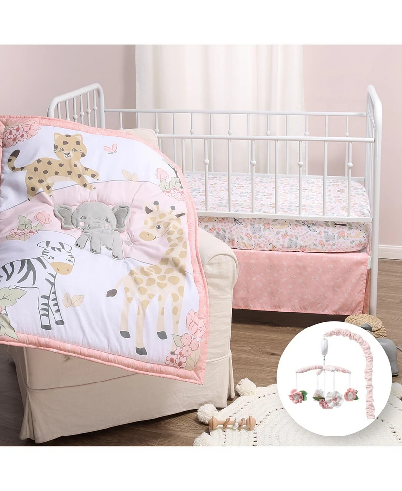 The Peanutshell Wildest Dreams 4 Piece Baby Nursery Crib Bedding Set, Quilt, Crib Sheet, Crib Skirt, and Mobile