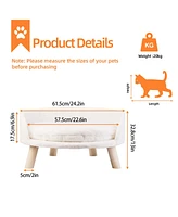 Bingopaw Luxury Pet Soft Warm Cat Dog Bed Wood Legs with Cushion Pad Nesting Bed Washable