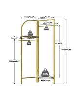 Unho Gold Metal Corner Coat Rack: Garment Rack with 2 Shelves Storage Hanging Clothes