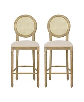 The Pop Home Set of 2 Rustic Country Bar Stools with Rattan Backrest for Kitchen Island and Home Bar-The Pop Home