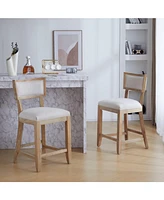The Pop Home 26.5" Counter Height Bar Stools Set of 2, Upholstered with Backrest and Rubber Wood Frame-The