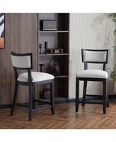The Pop Home 26.5" Counter Height Bar Stools Set of 2, Upholstered with Backrest and Rubber Wood Frame-The