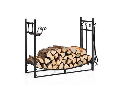 Slickblue Indoor/Outdoor Heavy Duty Firewood Storage Rack with Kindling Holders and Shovel