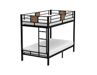 Slickblue Twin over Twin Heavy Duty Metal Bunk Bed with Side Ladder for Space-Saving Design