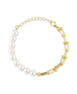 Rachel Zoe Gold Plated Stirrup Chain Link And Pearl Bracelet