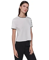 Karl Lagerfeld Paris Women's Script-Logo Short-Sleeve Sweater