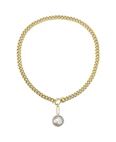 Rachel Glauber 14k Gold Plated with Clear Cubic Zirconia Halo Drop Curb Chain Necklace