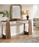 Tribesigns Mirrored Console Table, Farmhouse Wooden Entryway Table with Thickened Legs, 63-Inch Narrow Long Behind Couch Sofa Table for Entrance, Hall