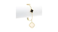 Rivka Friedman Mother of Pearl and Onyx Dangling Clover Charm Bracelet