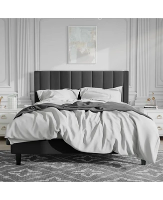 Velvet Platform Bed Frame with Headboard – Soft Upholstery, Wood Slats, and Durable Structure for Home Bedroom