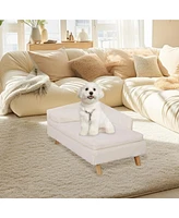 Bingopaw L Shape Dog Sofa Bed Rubber Wood Legs with Cushion Mat Pillow Cat Chaise Stool