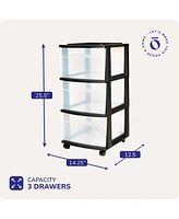 Homz Plastic 3 Drawer Medium Home Storage Container, Clear Drawers & Black Frame